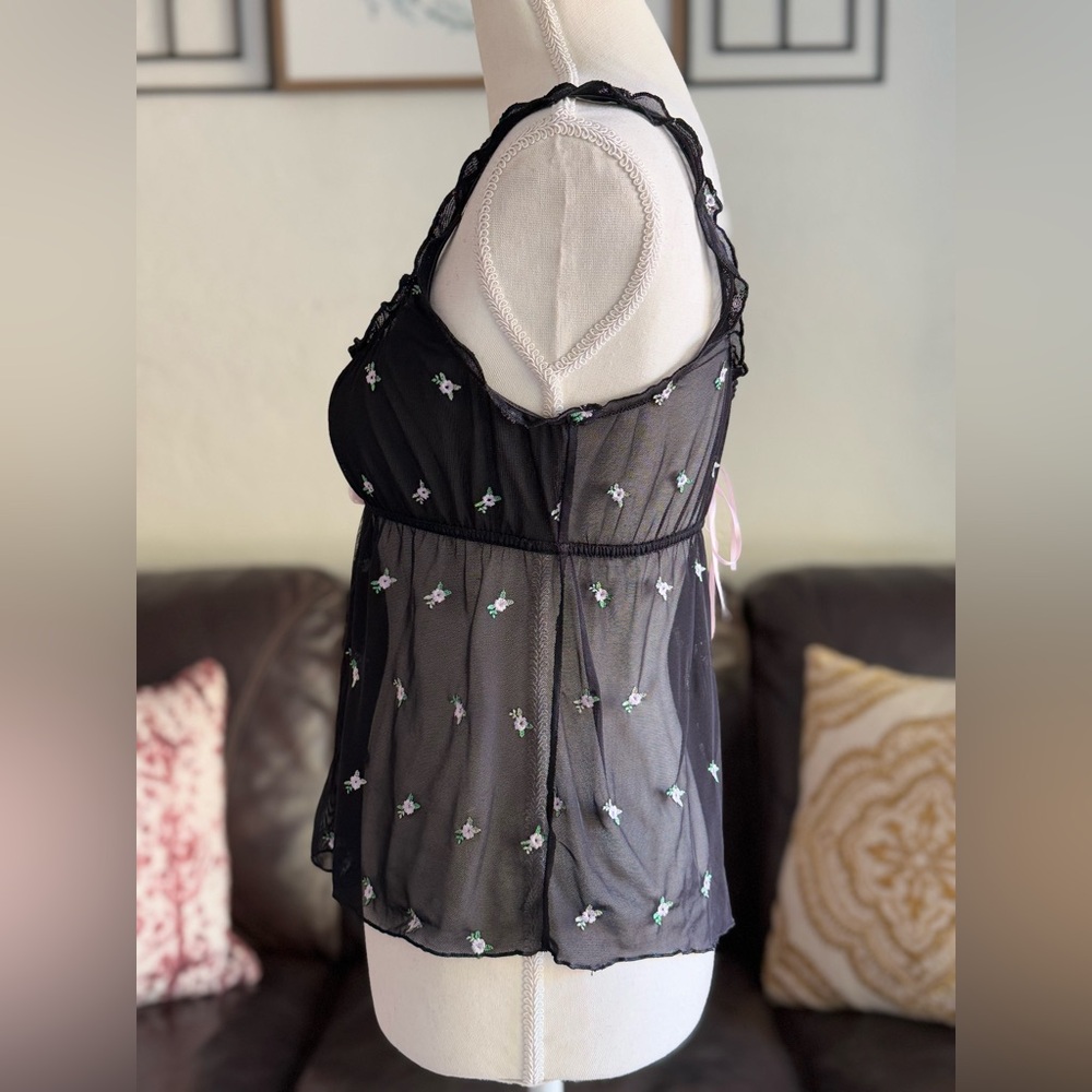 Y2k Victoria's Secret‎ Mesh Floral Embroidered Corset Milk Maid Tank Top Size L - Picture 10 of 15